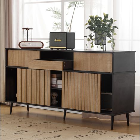 MEUBLIV Aparador 2 puertas 100 x 40 x 75 cm natural con estante regulable y patas de metal (1/5)