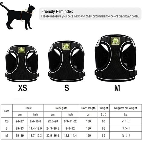 Cat Harness S Mesh Cat Harness Collar and Leashes Black (1/2)