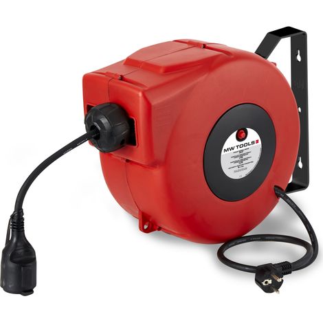 Enrouleur de câble 14 m 3G 2,5 mm² 230V Polypropylène avec enrouleur automatique et support mural pivotant MW Tools HAE32514N