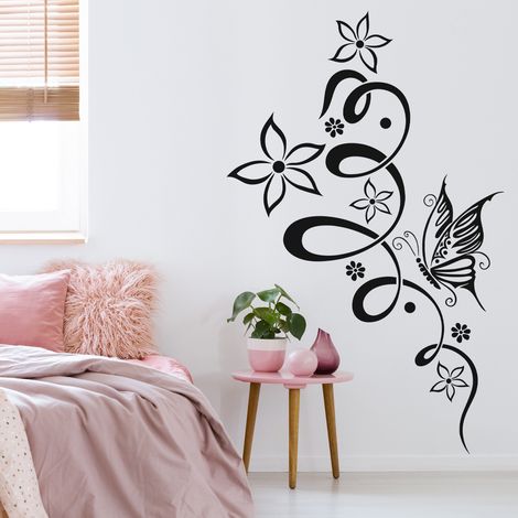 Sticker Mural - Fleurs Papillons - 17x27 cm - Noir (1/3)