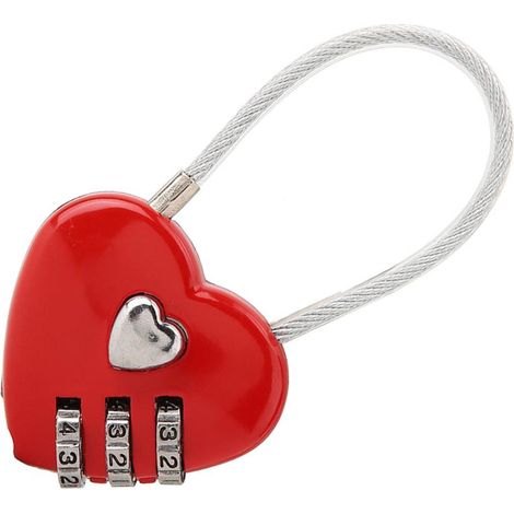 Cadenas à code cœur 3 chiffres pour valises, sécurité voyage, idéal couple romantique (Rouge) (1/5)