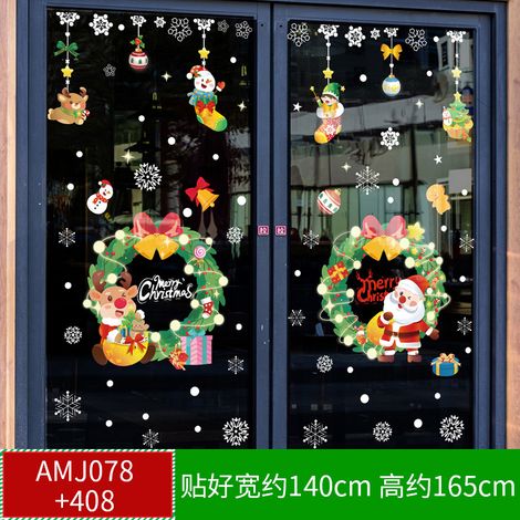Autocollants de Noël pour centres commerciaux, magasins, vitrines, sapins de Noël, flocons de neige, boules à suspendre, nœuds décoratifs et autocollants statiques pour vitres.