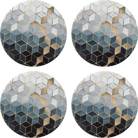 Dessous de verre modernes en céramique effet marbre, ventouses avec support, ensemble de dessous de verre en céramique à motif marbre bleu avec base en liège, décoration pour la cuisine, le bar ou le 
