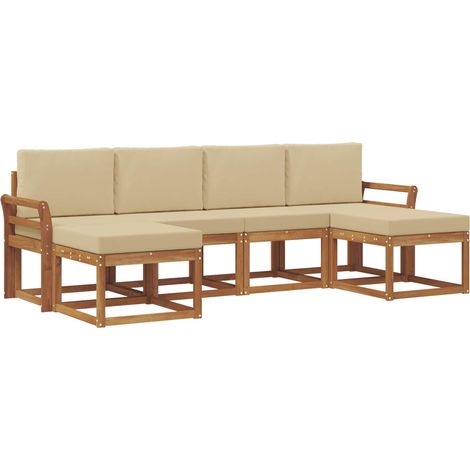 Conjunto de sofás de exterior con cojín 6 pcs Natural y Beige vidaXL