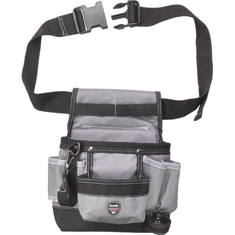 kwb Werkzeug-Gürtel aus Nylon mit Nageltasche, großen und kleinen Taschen, Hammerschlaufe und Schlaufe mit Karabinerhaken, 19 x 8.5 x 21 cm