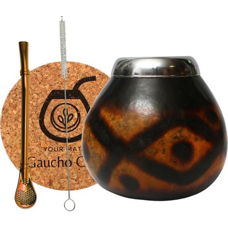 Lot de tasses calebasses naturelles pour thé yerba maté Tasse citrouille et paille en acier inoxydable Accessoires Coussin en liège et brosse Marron (1/5)