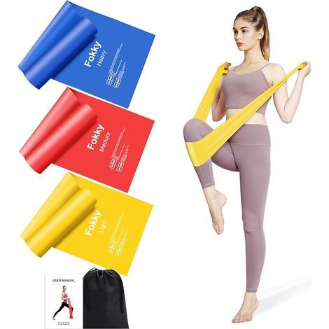 Bande Elastique Musculation (3 pièces), 1.5M/2M Bande Elastique Fitness avec 3 Niveaux de résistance, Bande élastique idéale pour Yoga, Pilates (1/5)