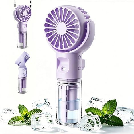 Mini Ventilateur Portable, Ventilateur Brumisateur, Ventilateur de Poche USB Rechargeable avec 4 Vitesses Réglables et Brume D'eau, Ventilateur Portable Silencieux pour Maison, Bureau, Voyage (Violet) (1/5)