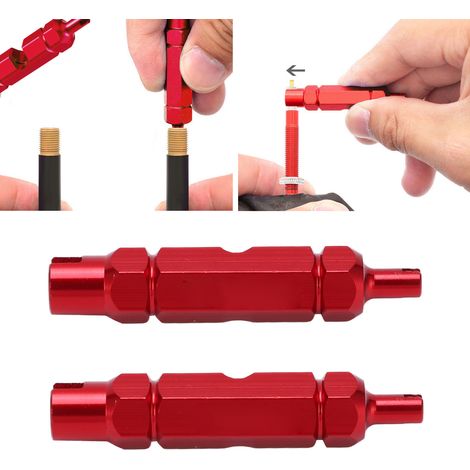 2 pièces Clé à Double Tête pour Démontage de Valve Presta et Schrader, Outil de Réparation Vélo Rouge