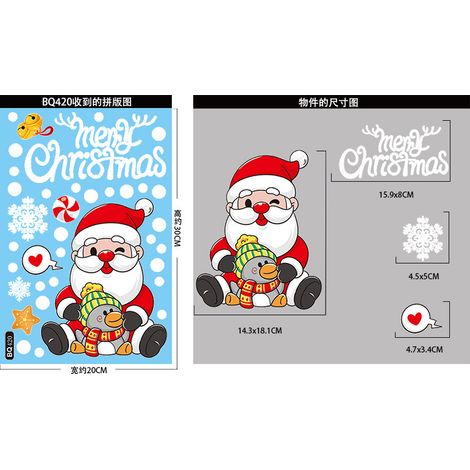 Décorations de Noël, cadeaux Père Noël et bonhomme de neige, autocollants électrostatiques pour chambres, salons, vitrines, etc. - BQ420 -