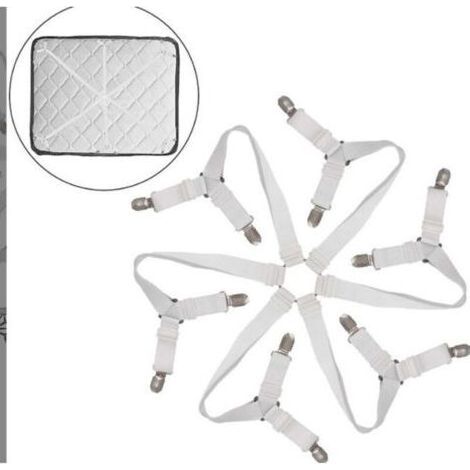 Dieses Bettlaken-Set enthält 6 verstellbare Bettlakenhaken und einen dreiteiligen Bettlakenriemen der Größe 6, geeignet für alle runden und quadratischen Matratzen – im Turmstil. (1/4)