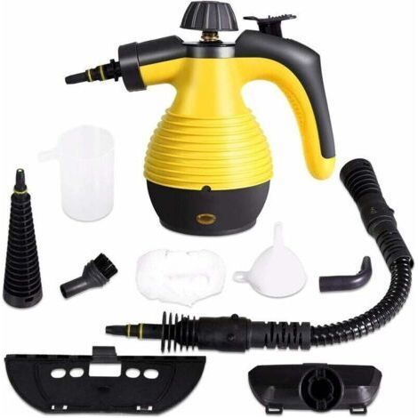 Handheld Steam Cleaner, Portable Steam Cleaner with 9 Accessories for Removing Stains, Carpets, Curtains, 3 Bar High Pressure for Kitchen and Bathroom, 350ML, Yellow (1/4)