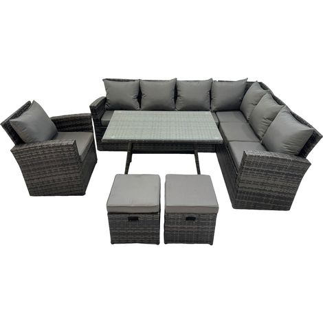 Fimous 9 places Salon de Jardin Exterieur en resine Canapé de Jardin Canape Exterieur Meuble de Jardin Table à manger rectangulaire 2 Tabourets Fauteuil (1/5)