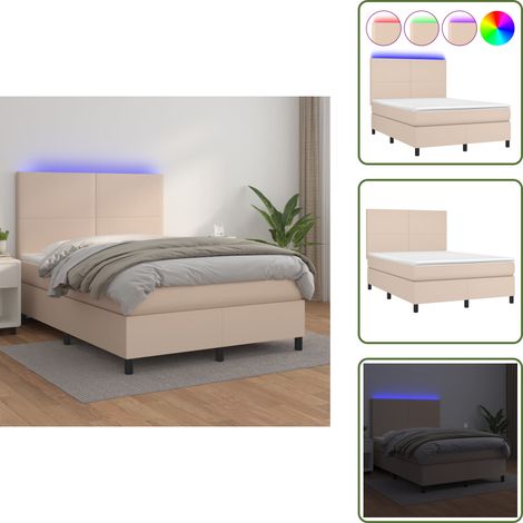 Sommier à lattes de lit avec matelas LED Cappuccino 140x190 cm - Lit Capitonné - Lit Avec Éclairage Led - Lit Design - Lit Double - Matelas À Ressorts Ensachés (1/5)