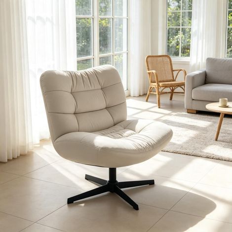 Fauteuil lounge pivotant en chenille, fauteuil capitonné sans fonction inclinable, assise spacieuse et dossier large, pour petit espace et coin lecture (1/5)