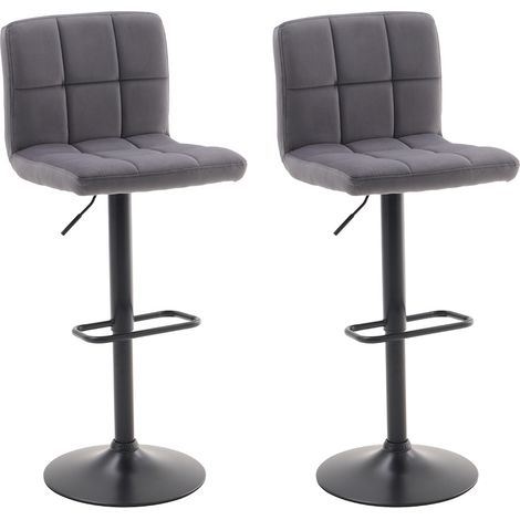 Grey 2 Pcs Velvet Upholstery Bar Stools High chairs Breakfast Dining stools with Low Backrest (1/4)