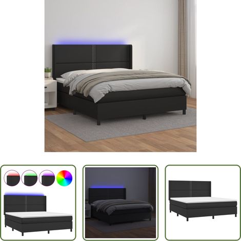 Sommier tapissier - Sommier à lattes de lit matelas LED Noir 180x200cm Similicuir (1/5)