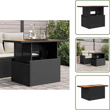 Mesa de centro - vidaXL Mesa de jardín ratán PE y madera de acacia negro 100x55x73 cm - Mesa de comedor