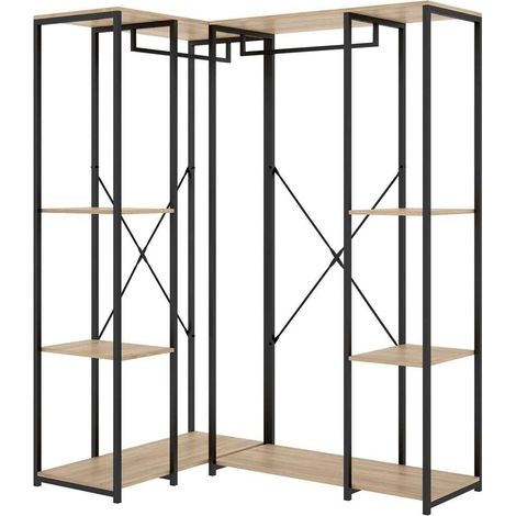 Vestidor de rincón  Selena acabado natural-negro, 90cm(ancho) 130.4cm(fondo) 167cm(alto).