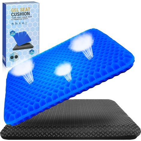 Coussin de siège Extra-Large à Double Couche épaissie en Gel avec Housse en Tissu antidérapant (Coussin Noir Suie, 47  44  4)