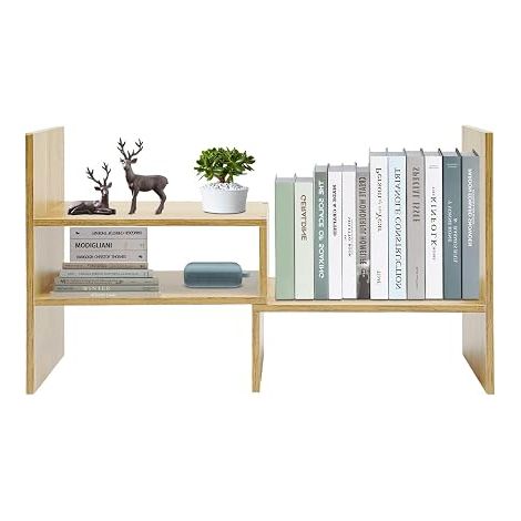 Étagère de table, à poser, en bois, indépendante, pour bureau, salon, 60 x 17 x 35 cm, bois jaune clair (1/5)