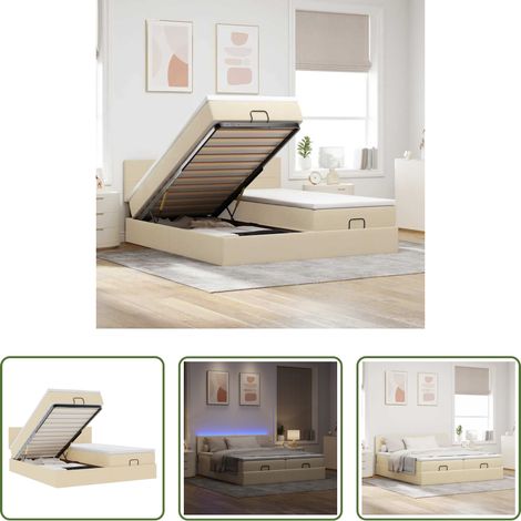 Rangement sous lit -  Cadre de lit ottoman avec matelas crème 180x200 cm tissu (1/5)