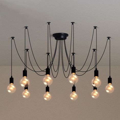 Plafonnier Vintage Antique E27 Lustre Rétro 10 Têtes Noire Suspension Luminaire D'Intérieur (1/5)