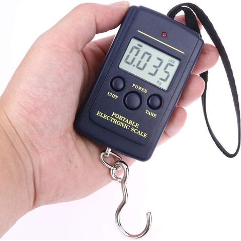 Digital Fishing Scale - 40kg Capacity - Blue Backlit LCD Display - Tare Function - Portable Hook Scale for Fish Luggage Kitchen - 1 Piece (1/5)