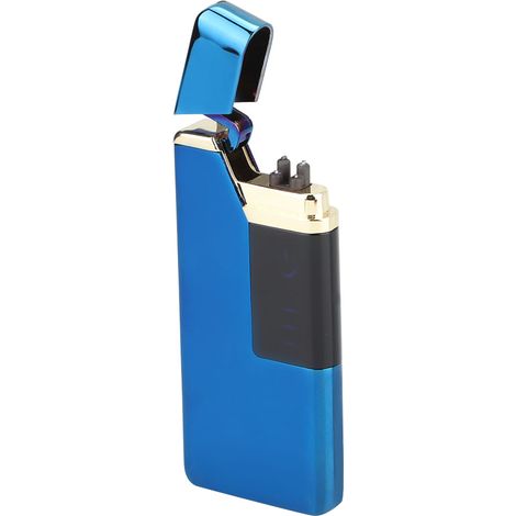 Briquet à double arc électrique ultra-fin et unique, rechargeable par impulsion, bleu. Cadeau idéal pour homme. (1/5)