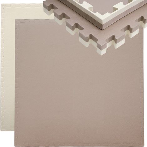 eyepower Tapis Puzzle de Fitness 90x90cm Protection Sol de Sport en mousse EVA épais 40mm extensible réversible Marron Beige