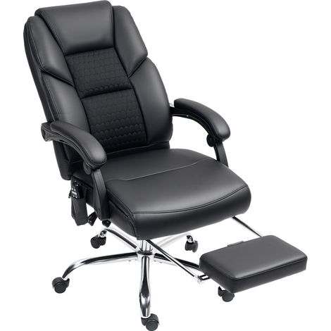 GagaChaise de bureau massante et chauffante dossier inclinable repose-pieds cuir PU Noir (1/5)