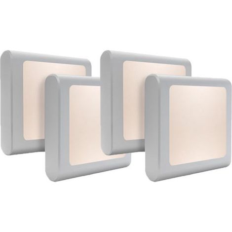 Set di 4 luci notturne a LED con spina, sensore di attenuazione automatica, luce bianca calda, ideali per camerette e corridoi. (1/5)