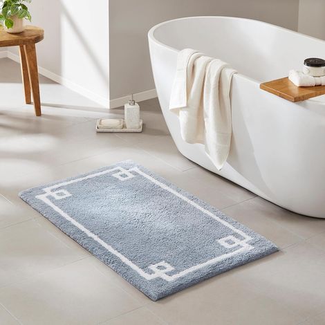 Badematte aus 100 % Baumwolle mit rutschfester Unterseite – Luxuriöse, getuftete Plüsch-Badematte, saugfähig und schnelltrocknend, Spa-Design für Duschkabinen, 50 x 75 cm, Blau