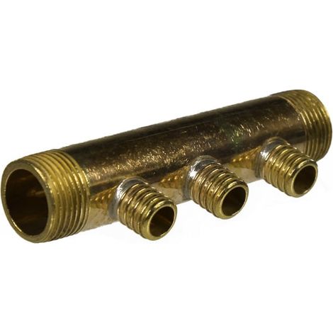 Collecteur 3/4" (20/27) Mâle-Mâle 3 piquages à Glissement pour tube PER diamètre 16 compris 3 bagues de 16 (1/4)