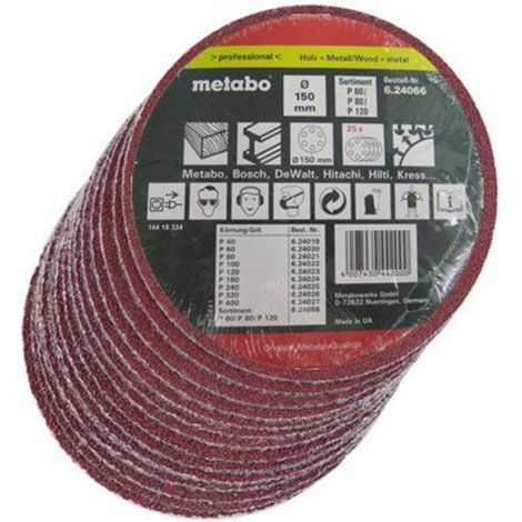 METABO 624066000 (pkt of 25) Sanding discs 150mm 60g/80g/120g