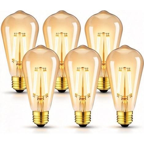 Lot de 6 ampoules LED E27 6W vintage ST64 – Lumière blanche chaude 2700K – Équivalent 48W incandescente – Longévité 30000 heures