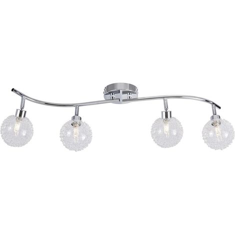 Les Tendances – Plafonnier en métal argenté à 4 lumières boules en verre – Dimensions L 70 x l 30 x H 18 cm – Culot G9 – Éclairage moderne (1/5)
