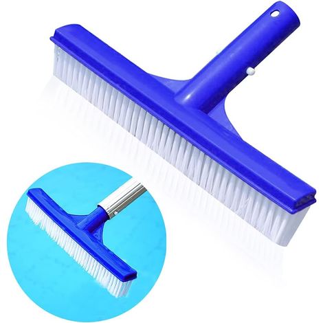 Brosse Piscine - Tête de Brosse Angle pour Nettoyage Fond et Parois - Compatible Tige Télescopique 32 mm - Poils Nylon Haute Densité Bleu Blanc - 1 Pièce