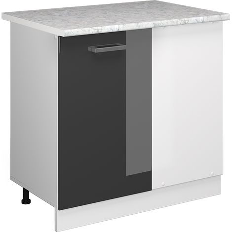 Mueble esquinero universal R-Line, Antracita alto brillo, 86 cm con puerta, con encimera, Vicco