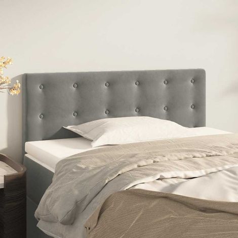 Tête de lit réglable 90 x 5 x 78/88 cm en velours gris clair avec pieds en bois - PANGIVO (1/5)