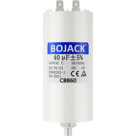 CBB60 40uF 450V Engine Starter Capacitor for Pool Pump 40µF 450 Volt 45 x 90 mm Connector M8 50/60Hz (1/5)