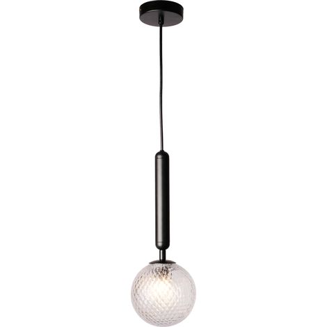 Suspension boule de verre et douille noire (1/4)