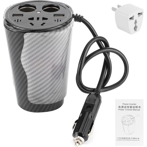 Convertisseur 12V à 220V pour Voiture, Onduleur de Puissance LED, Prise Femelle Carbone 220V/10A, Onde Sinusoïdale Modifiée, Chargeur Auto (1/5)