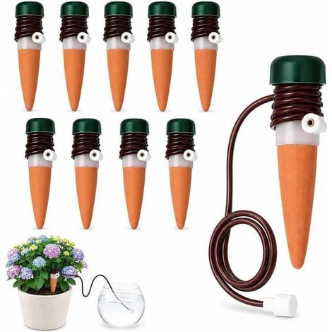 Système d'arrosage automatique (10 pièces) - Goutte-gouttes pour plantes - Terre cuite - Distributeurs d'eau pour plantes en pot - Irrigation goutte à goutte automatique - Lot de 10 (1/5)