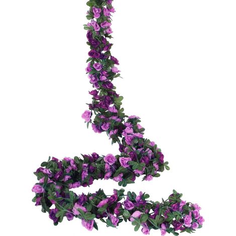 Lot de 5 guirlandes de roses artificielles de 12,5 m (41 pieds), fleurs et lierre suspendus pour la maison, l'hôtel, le bureau, les mariages et les fêtes (rose)-AquaForge (1/4)
