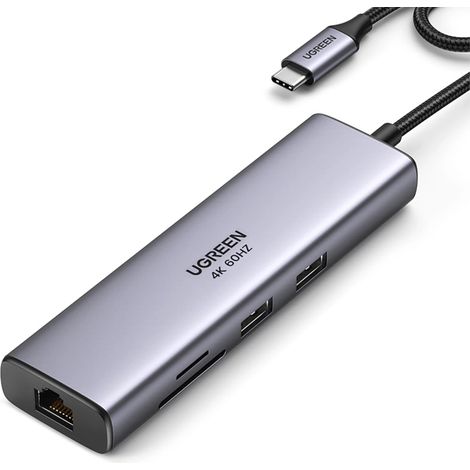 Hub adattatore UGREEN Revodok CM512, da USB-C a 2x USB 3.0, HDMI, RJ45, SD/TF
