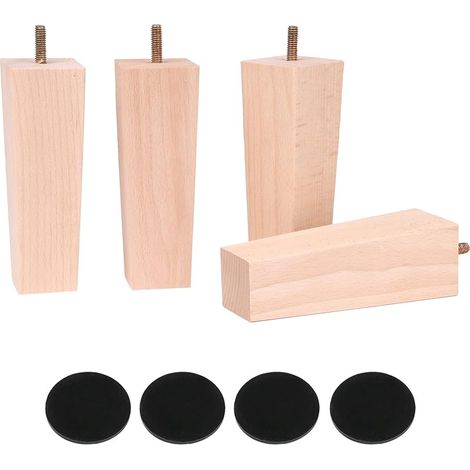 Lot de 4 pieds de canapé en bois de rechange pour fauteuil, armoire, pieds droits couleur bois M8 (1/5)