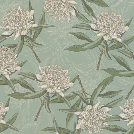 Blumen Tapete Profhome 394322 heißgeprägte Vliestapete leicht strukturiert mit floralen Ornamenten matt blau grün weiß 5,33 m2