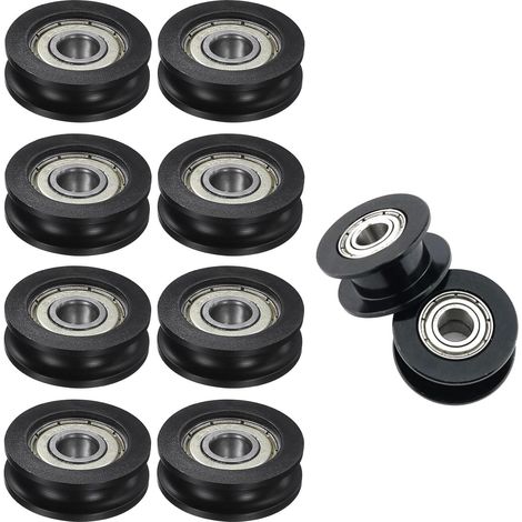 8 Pcs Roulette pour Baie Vitrée Coulissante Alu, 23.5x6.8x5mm Roulement à Billes avec Rainure en U, Roue Coulissante en POM et Inox pour Fenêtre, Porte, Moustiquaire et Meuble, Noir