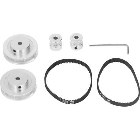 Satz mit 2 synchronen GT2-Riemenscheiben, synchrones Zahnrad, 20 und 60 Zähne, Bohrung 5 mm, aus Aluminium, mit 2 Stück, Länge 200 mm, Breite 6 mm, Riemen (20-60T-5B-6) (1/5)